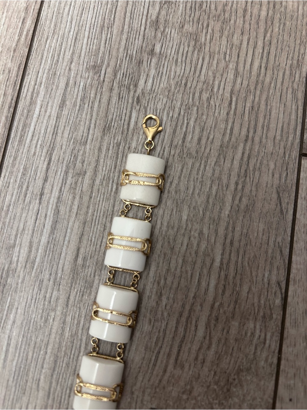Milor 14kt Italy White and Gold Link Tile Bracelet Marble Style Link Gold Chain - Picture 4 of 9